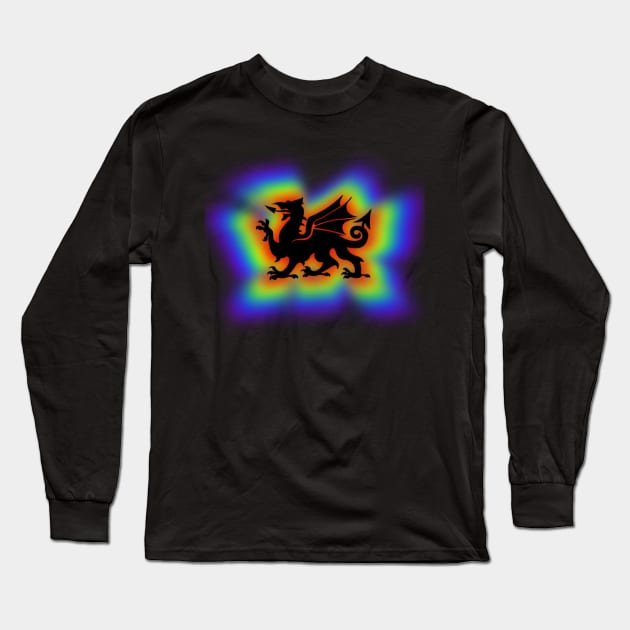 Welsh Rainbow Shadow Dragon Long Sleeve T-Shirt by Celtic Morrigan